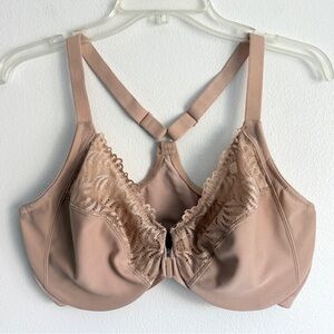 Glamorise Front Close T-back Bra 34F Wonder Wire Unlined Seamed Cup 1246